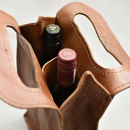 Double Leather Wine Bag - Butterscotch - 2