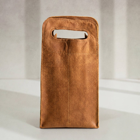 Double Leather Wine Bag - Caramel