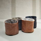 SMALL Leather Planter/Storage Baskets - Black - 3