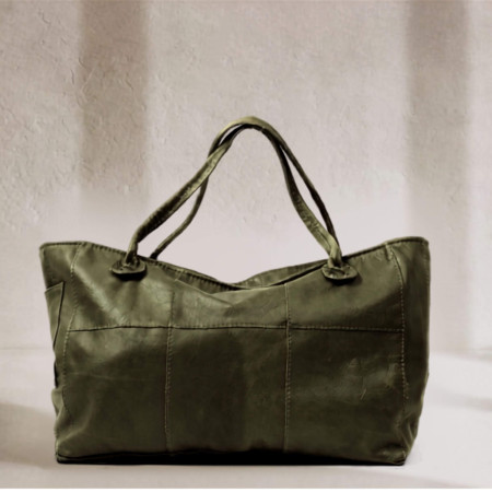 Sierra Oversized Leather Tote Bag - Olive