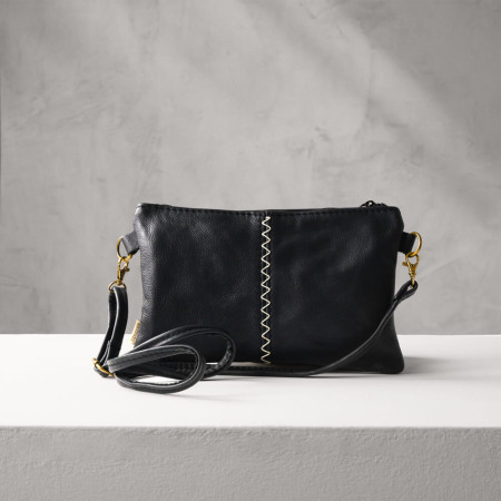 Essence Leather Clutch Crossbody Bag - Black