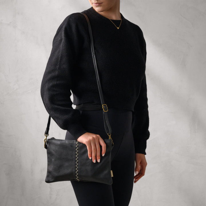 Essence Leather Clutch Crossbody Bag - Black 4
