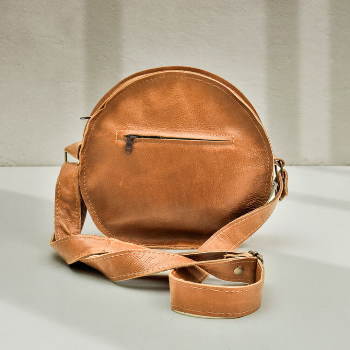 Pocketbook Round Leather Crossbody Bag - Ginger - 1