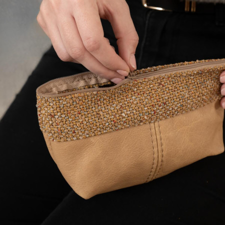 Leather Pouch with Fabric - Desert
