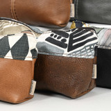 Leather Pouch with Fabric - Grey - 2