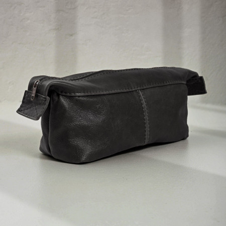 Unisex Leather Toiletry Bag - Black
