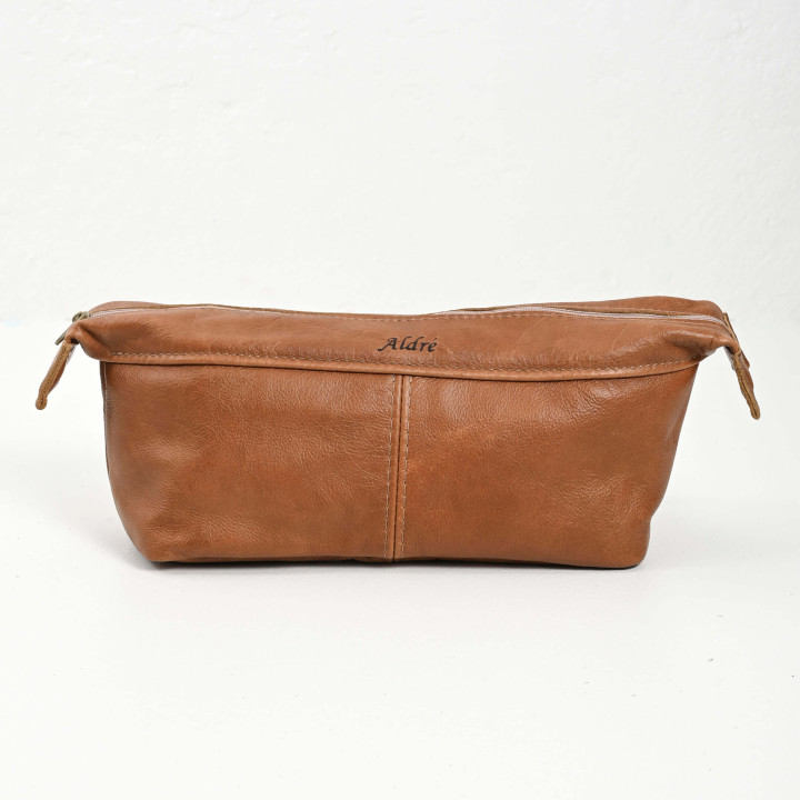 Unisex Leather Toiletry Bag - Black - 3