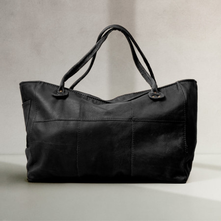 Sierra Oversized Leather Tote Bag - Black