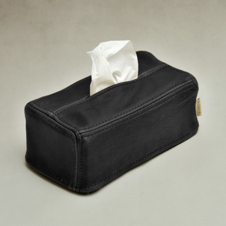 Leather Tissue Box Cover - Black