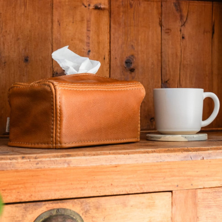 Leather Tissue Box Cover - Black - 3