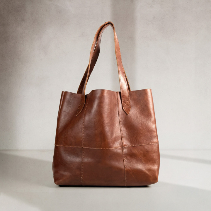 Sustainable Leather Shopper Bag - Curry - 1