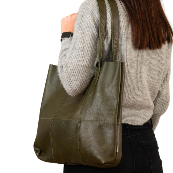 Shopper Sustainable Leather Tote - Olive - 1
