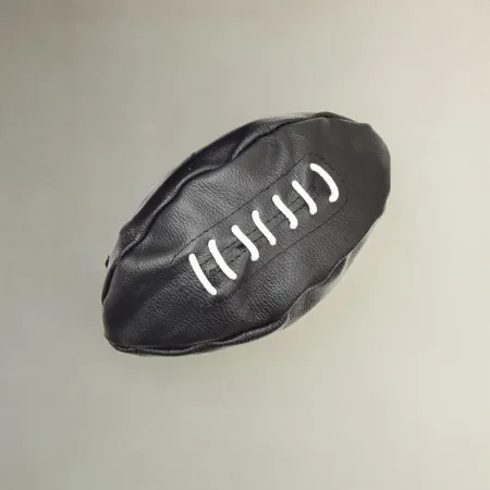 Leather Rugby Ball Toiletry Bag - Black - 1