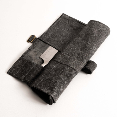 Leather Knife Roll Bag (Utility Roll) - Charcoal