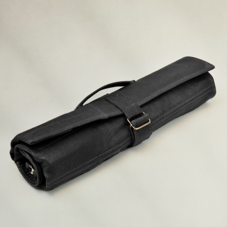 Leather Knife Roll Bag (Utility Roll) - Black
