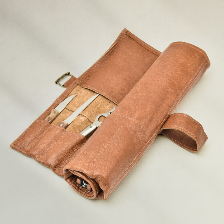 Leather Knife Roll Bag (Utility Roll) - Pepper - 3