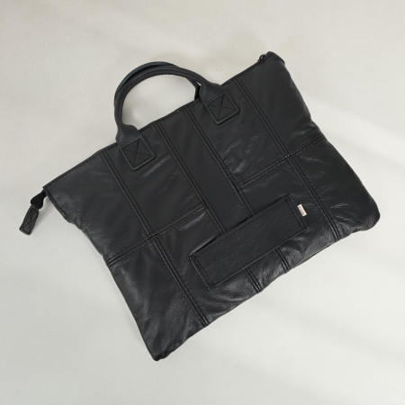 Quill Leather Laptop Pouch - Mystique Black
