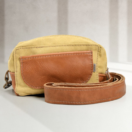 Caddy Canvas & Leather Crossbody Bag - Yellow & Ginger
