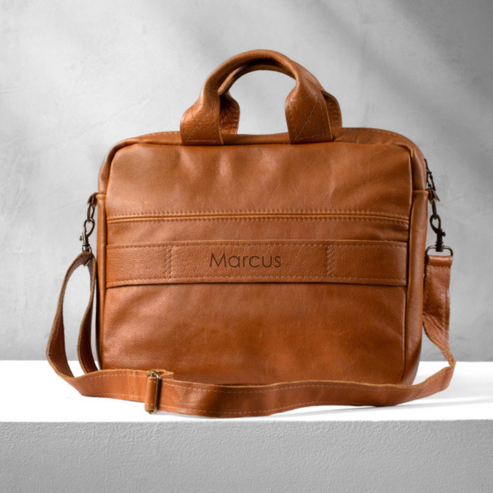 Cedar Leather Laptop Bag - Black - 8