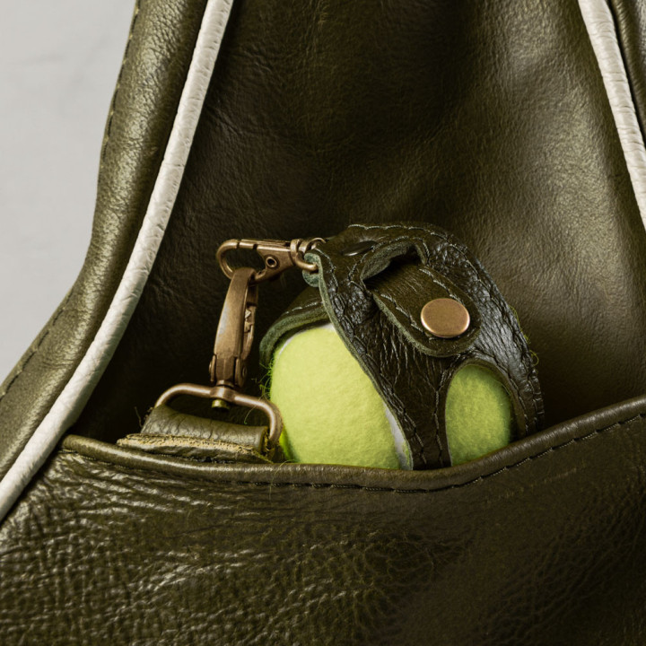 Leather Padel Ball Sling Holder - Olive - 4