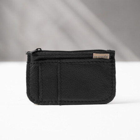 Leather Slim Wallet with Zip (Customizable Card Holder) - Black