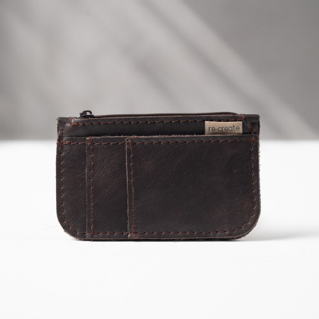Leather Slim Wallet with Zip (Customizable Card Holder) - Brown