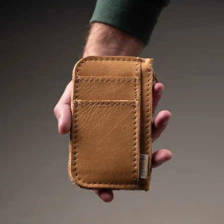 Leather Slim Wallet with Zip (Customizable Card Holder) - Caramel - 2