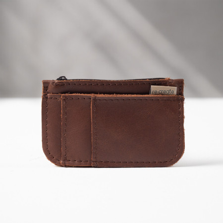 Leather Slim Wallet with Zip (Customizable Card Holder) - Tobacco