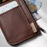 Leather Slim Wallet with Zip (Customizable Card Holder) - Tobacco - 3