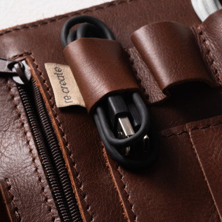 Leather Cable & Tech Organiser (Electronic Travel Pouch) - Tobacco - 2